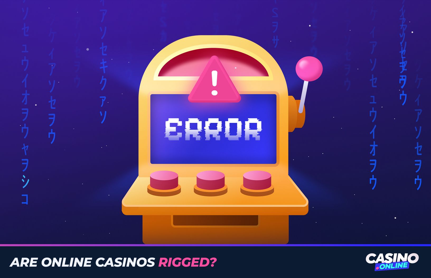Illustration of slot machine error symbolizing concerns about fairness and rigged outcomes on online casinos